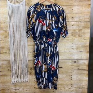 Nautical Dress Vintage 100% Silk